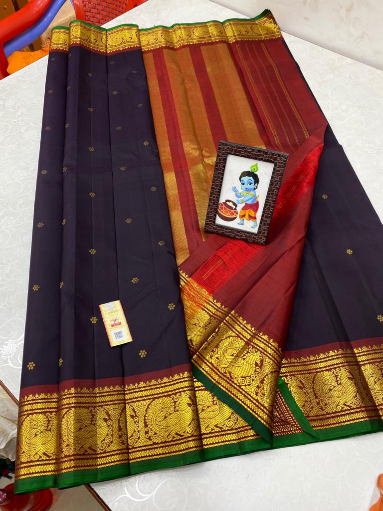 Classic Black Handloom Kanchipuram Silk Saree