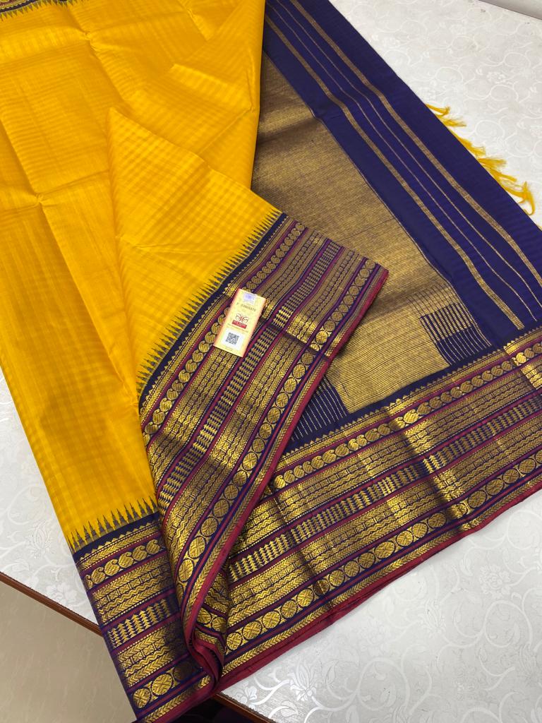 Yellow Korvai Kanchipuram Temple Border Silk Saree