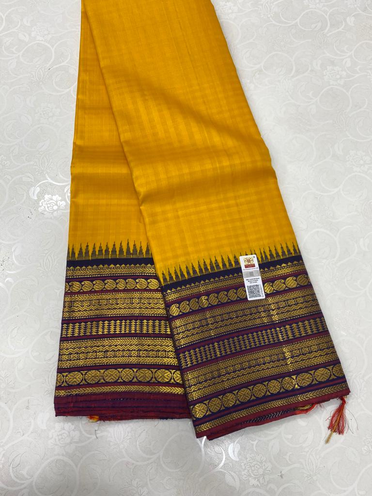 Yellow Korvai Kanchipuram Temple Border Silk Saree