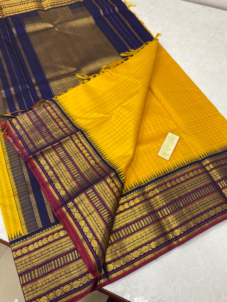 Yellow Korvai Kanchipuram Temple Border Silk Saree