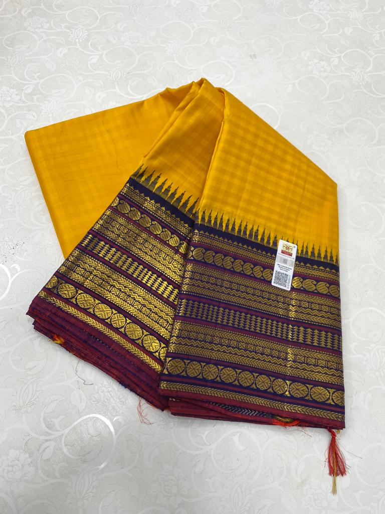 Yellow Korvai Kanchipuram Temple Border Silk Saree