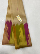 Half White Sandal Traditional Korvai Multicolor Temple Border Handloom Kanchipuram Silk Saree