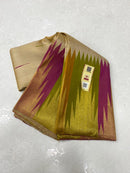 Half White Sandal Traditional Korvai Multicolor Temple Border Handloom Kanchipuram Silk Saree