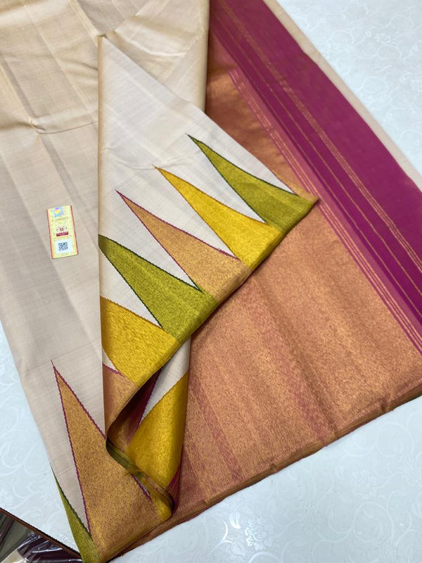 Half White Korvai Temple Border Kanchipuram Silk Saree