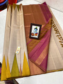 Half White Korvai Temple Border Kanchipuram Silk Saree