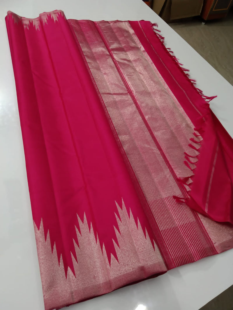 Dual Shade Pink Temple Border Kanchipuram Silk Saree