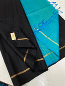 Plain Black Soft Silk Saree with Contrast Designer Pallu & Blouse