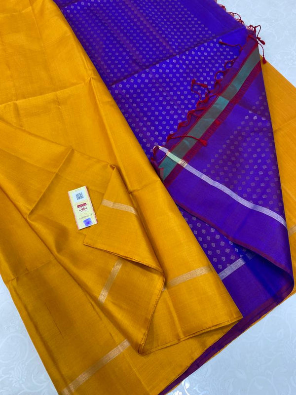 Mustard Plain Soft Silk Saree with Contrast Designer Pallu & Blouse