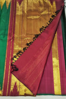 Leaf Green Maroon Korvai Temple Border Kanchipuram Silk Saree