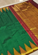 Leaf Green Maroon Korvai Temple Border Kanchipuram Silk Saree