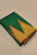 Leaf Green Maroon Korvai Temple Border Kanchipuram Silk Saree