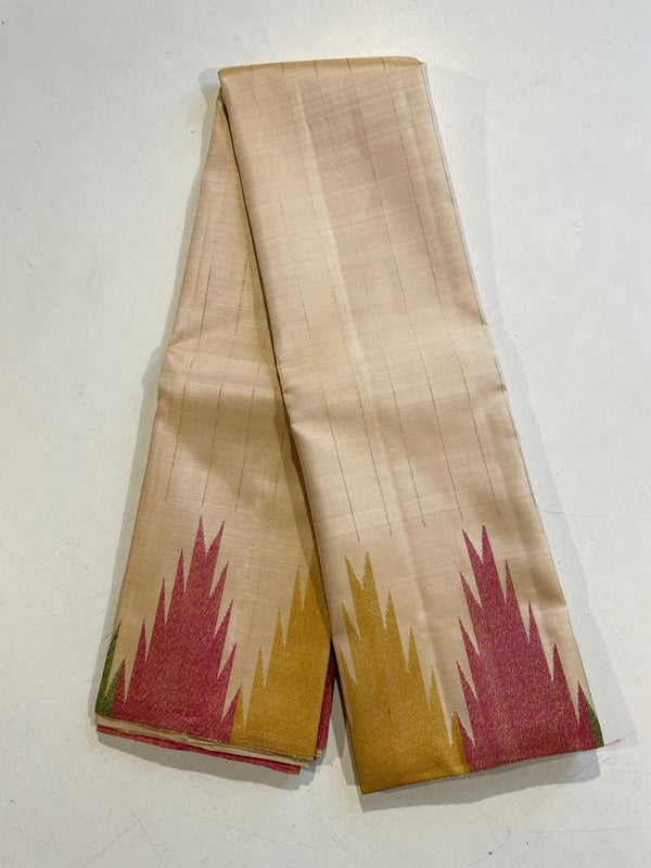 Half White Temple Border Zari Lines Handloom Pure Kanchipuram Silk Saree