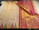 Half White Temple Border Zari Lines Handloom Pure Kanchipuram Silk Saree