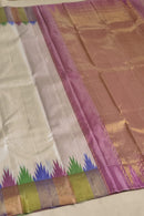 Half White Korvai Temple Border Kanchipuram Silk Saree