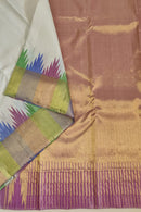 Half White Korvai Temple Border Kanchipuram Silk Saree