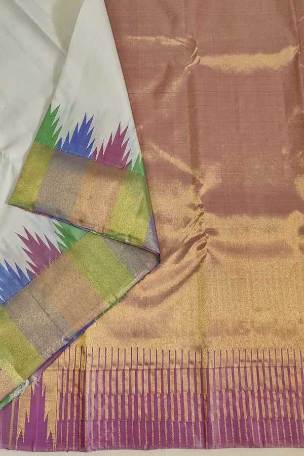 Half White Korvai Temple Border Kanchipuram Silk Saree
