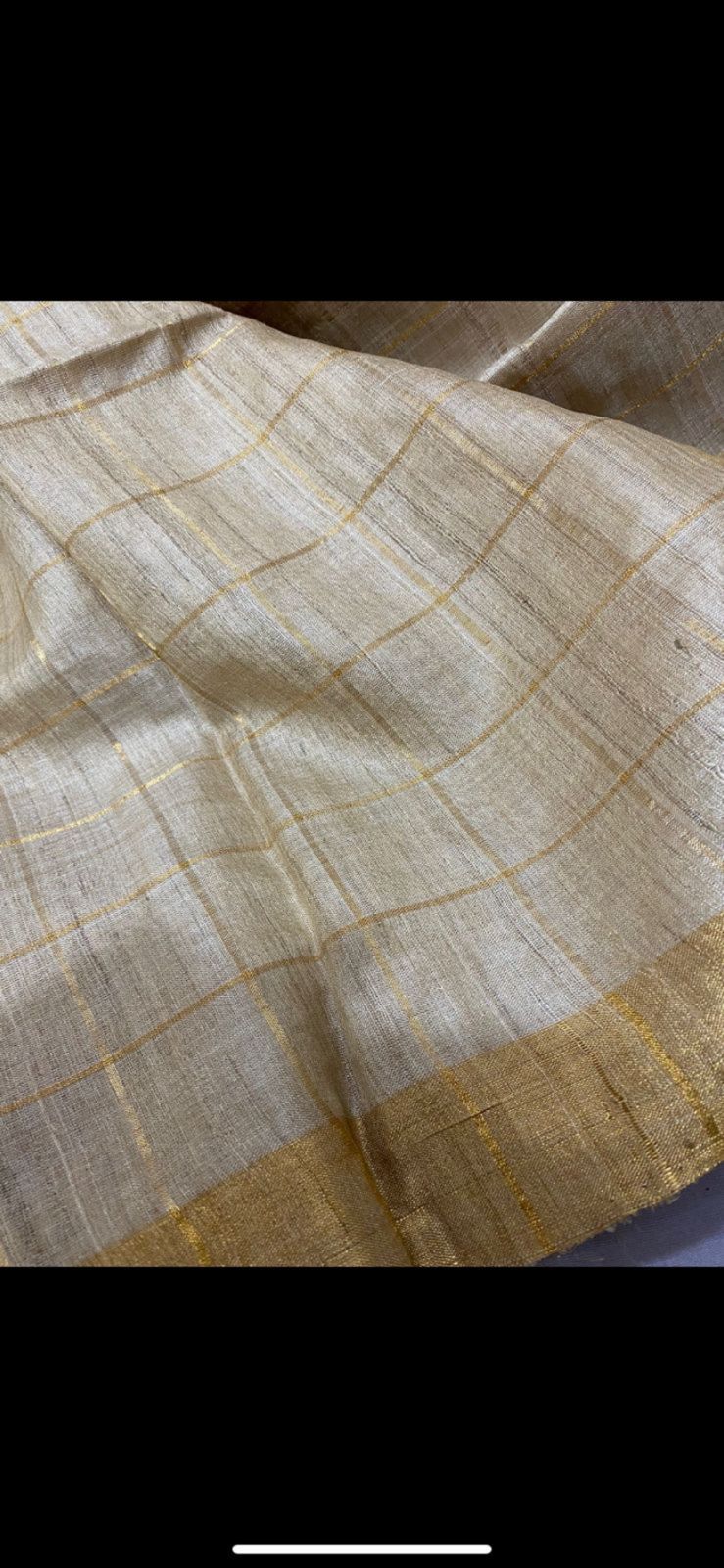 Half White Tussar Silk Saree with Zari Checks