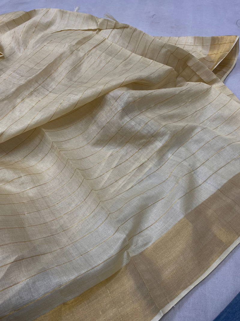 Half White Tussar Silk Saree with Zari Checks