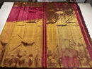 Pure Zari Maroon mixed Wine Shade Raising Temple Border Kanchipuram Silk Saree with Double Side Border