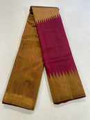 Pure Zari Maroon mixed Wine Shade Raising Temple Border Kanchipuram Silk Saree with Double Side Border