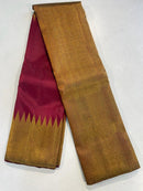Pure Zari Maroon mixed Wine Shade Raising Temple Border Kanchipuram Silk Saree with Double Side Border