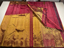 Pure Zari Maroon mixed Wine Shade Raising Temple Border Kanchipuram Silk Saree with Double Side Border
