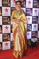 Celebrity Style Actress Rekha Golden Kanchipuram Silk Sare