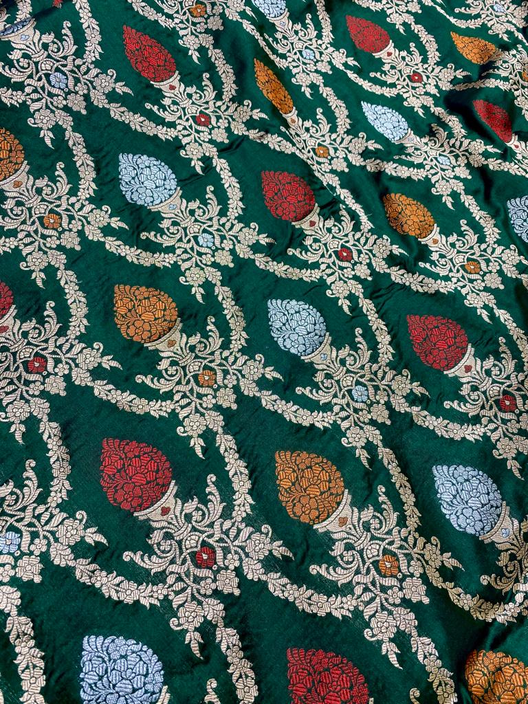 Green Banarasi Silk Katan Jal Meenakari Saree