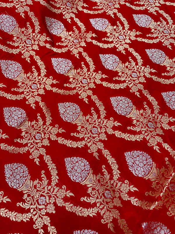 Red Banarasi Silk Katan Jal Meenakari Saree