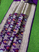 Purple Banarasi Silk Katan Jal Meenakari Saree
