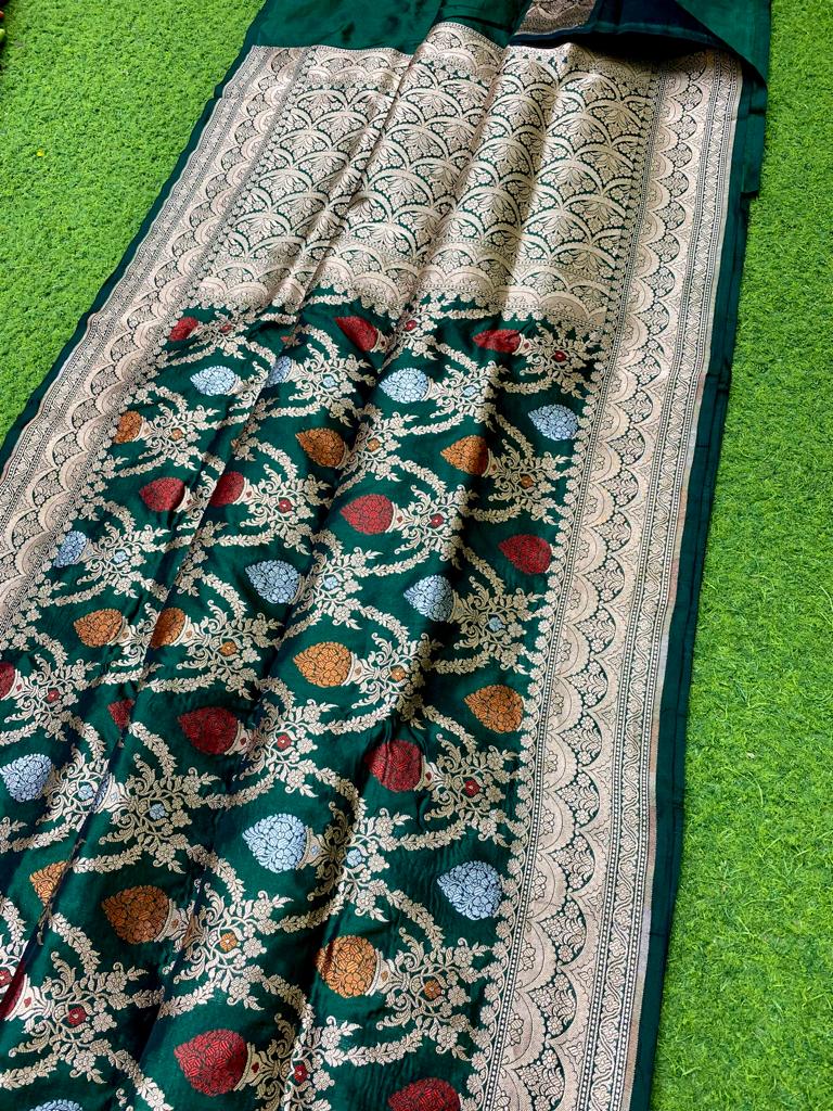 Green Banarasi Silk Katan Jal Meenakari Saree