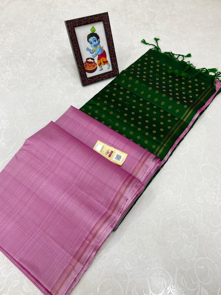 Plain Pink Soft Silk Saree with Contrast Designer Pallu & Blouse