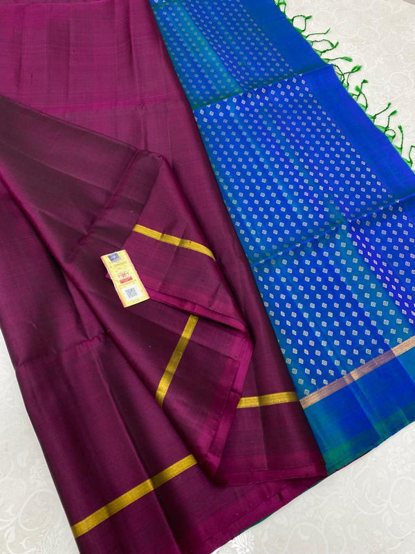 Plain Wine Soft Silk Saree with Contrast Designer Pallu & Blouse