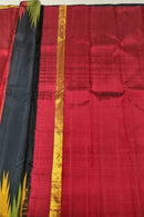 Black with Reddish Maroon Korvai Temple Border Handloom Kanchipuram Silk Saree