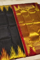 Black with Reddish Maroon Korvai Temple Border Handloom Kanchipuram Silk Saree