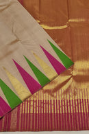 Half White Beige 8 Kol Korvai Temple Border Kanchipuram Silk Saree
