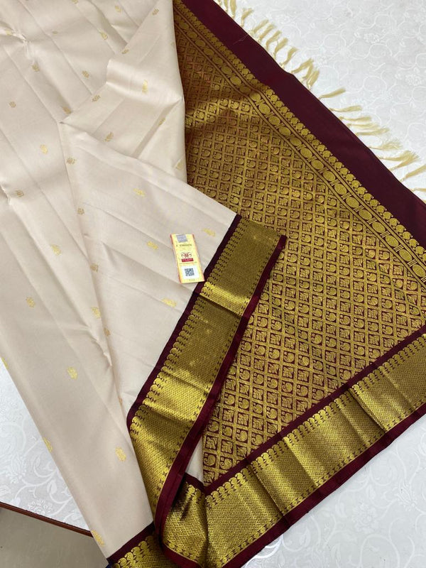 Half White Korvai Kanchipuram Silk Saree