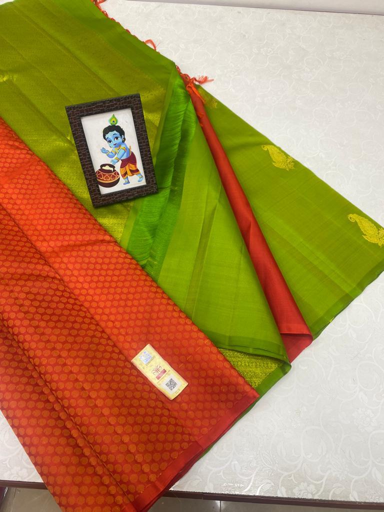 Orange Patil Pallu Pattern Handloom Kanchipuram Silk Saree