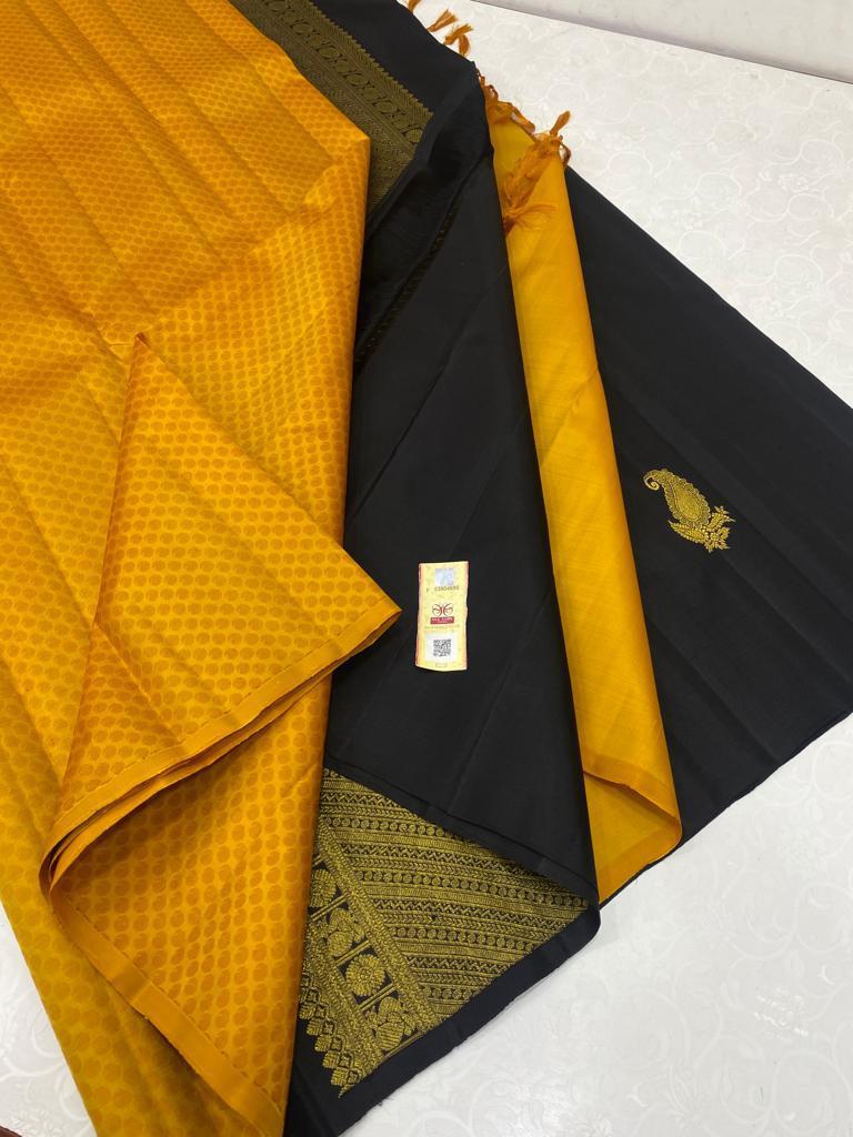 Mustard Yellow Patil Pallu Pattern Handloom Kanchipuram Silk Saree