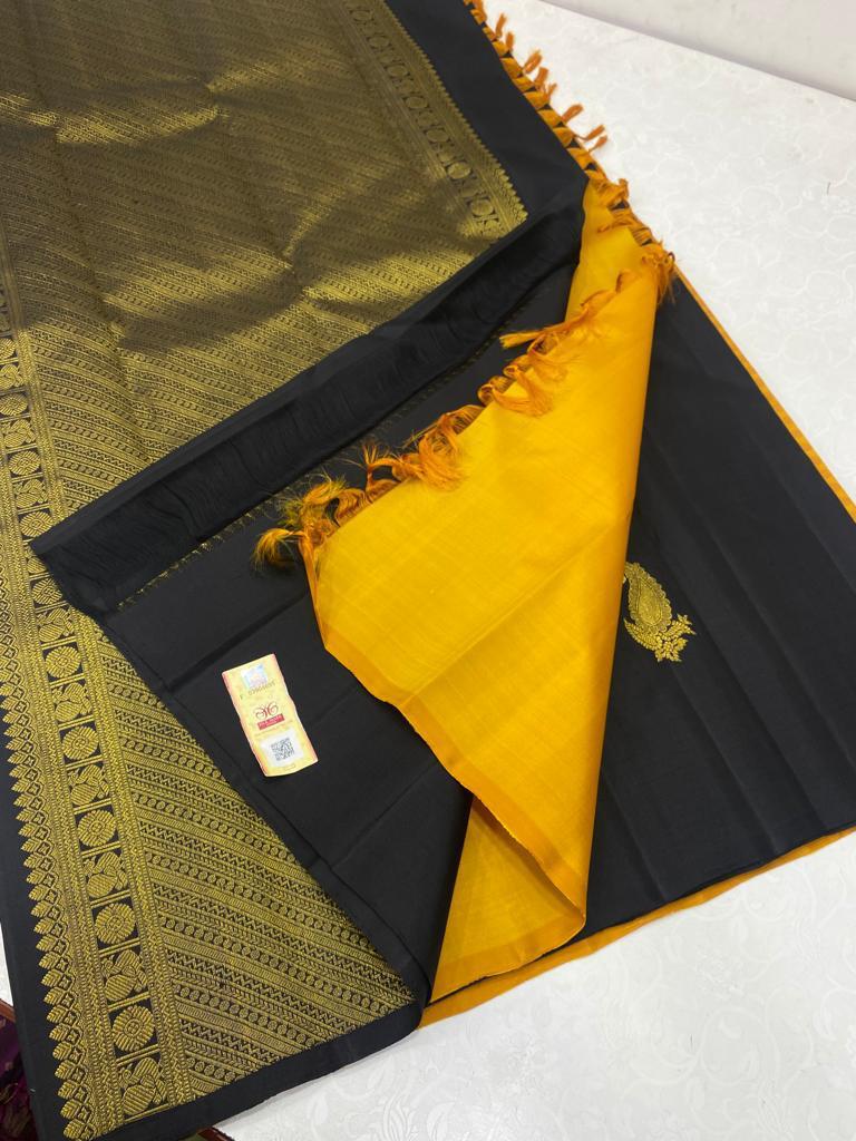 Mustard Yellow Patil Pallu Pattern Handloom Kanchipuram Silk Saree