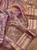 Pink Lavender Shade Tissue Silk Embroidery Jal Sarees Sarees With Katan Banarasi Border