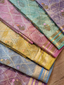 Catalogue - Pure Metalic Tissue Silk Embroidery Jal Sarees Sarees With Katan Banarasi Border