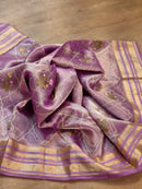 Pink Lavender Shade Tissue Silk Embroidery Jal Sarees Sarees With Katan Banarasi Border