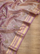 Pink Lavender Shade Tissue Silk Embroidery Jal Sarees Sarees With Katan Banarasi Border