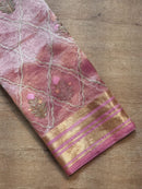 Pink Tissue Silk Embroidery Jal Sarees Sarees With Katan Banarasi Border