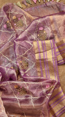 Pink Lavender Shade Tissue Silk Embroidery Jal Sarees Sarees With Katan Banarasi Border
