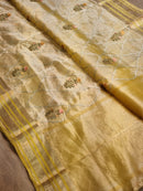 Yellow Tissue Silk Embroidery Jal Sarees Sarees With Katan Banarasi Border