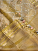 Yellow Tissue Silk Embroidery Jal Sarees Sarees With Katan Banarasi Border