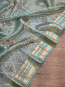 Sea Green Tissue Silk Embroidery Jal Sarees Sarees With Katan Banarasi Border