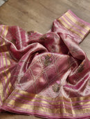 Pink Tissue Silk Embroidery Jal Sarees Sarees With Katan Banarasi Border